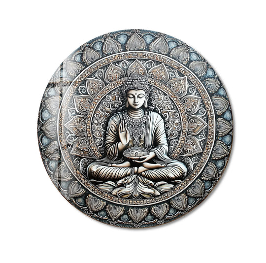 Mandala Buddha Round Glass Wall Art - MyPhotoStation