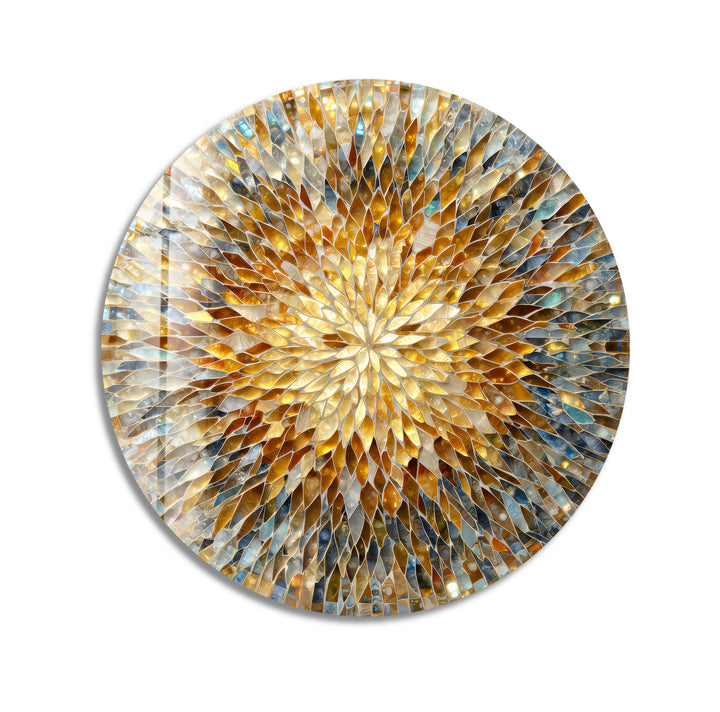 Shimmering Mosaic Petals – Round Glass Wall Art
