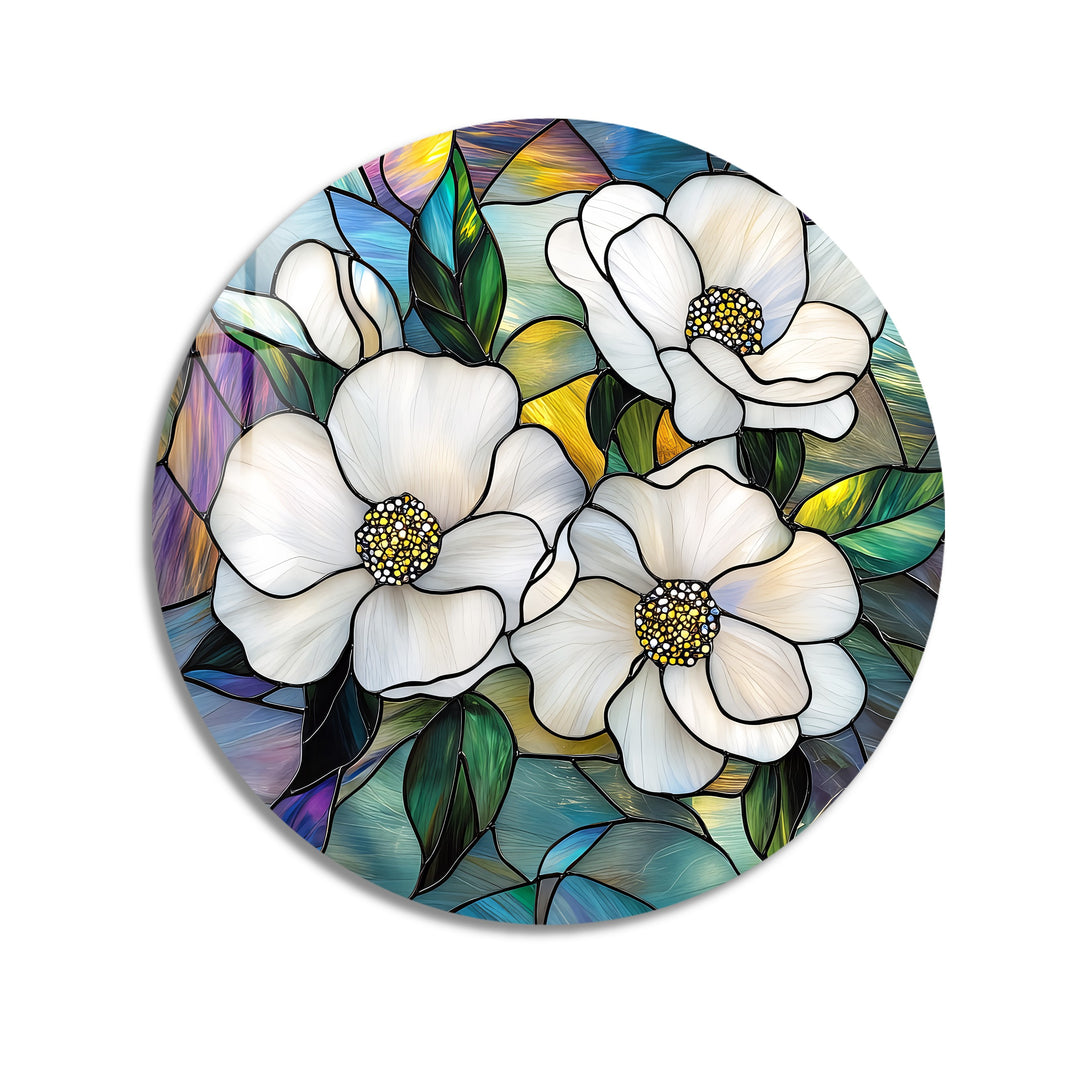 Ivory Bloom Harmony – Round Glass Wall Art