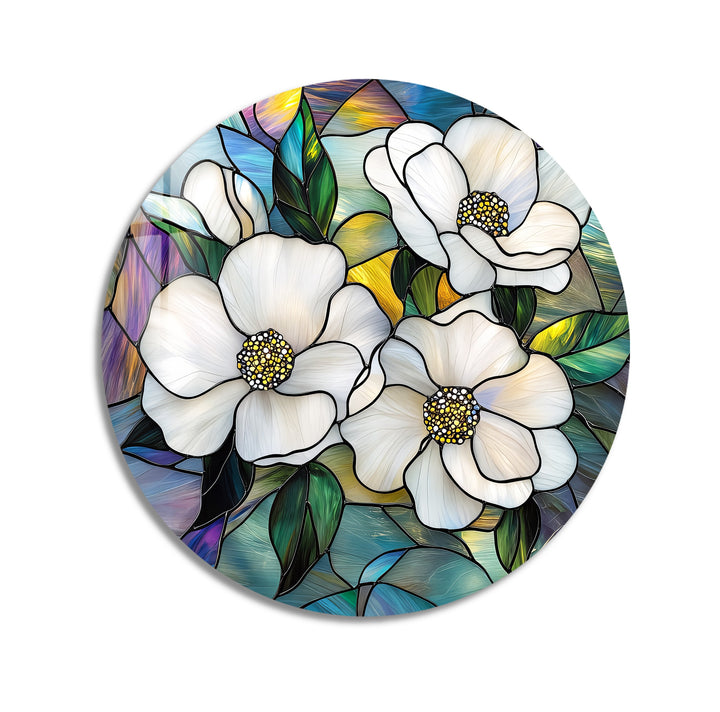 Ivory Bloom Harmony – Round Glass Wall Art