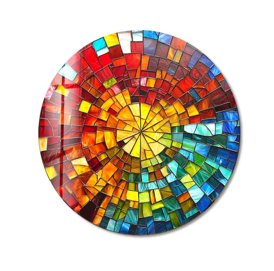 Sunburst Spectrum Mosaic Round Glass Wall Art - MyPhotoStation