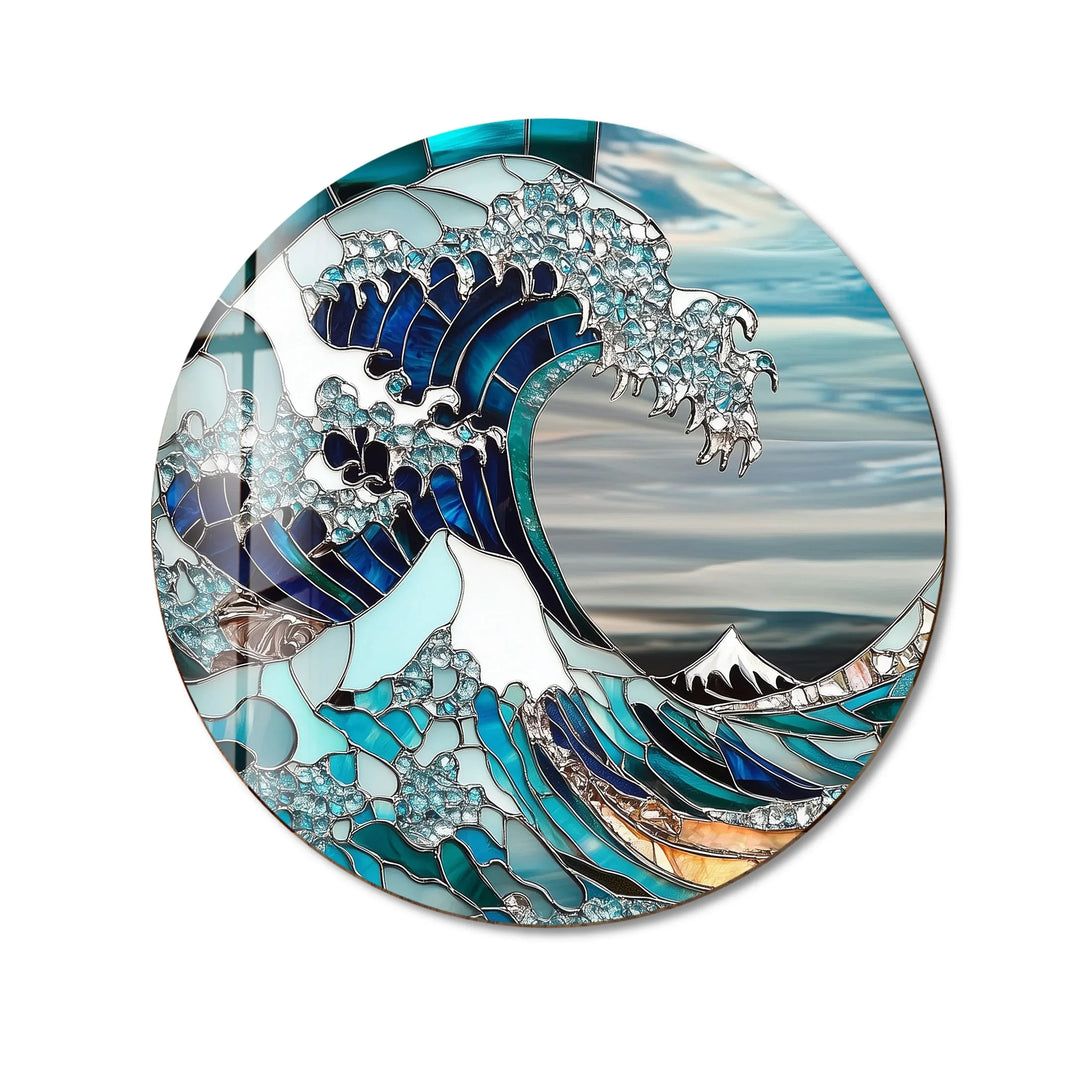 Great Wave Mosaic – Round Glass Wall Art - MyPhotoStation