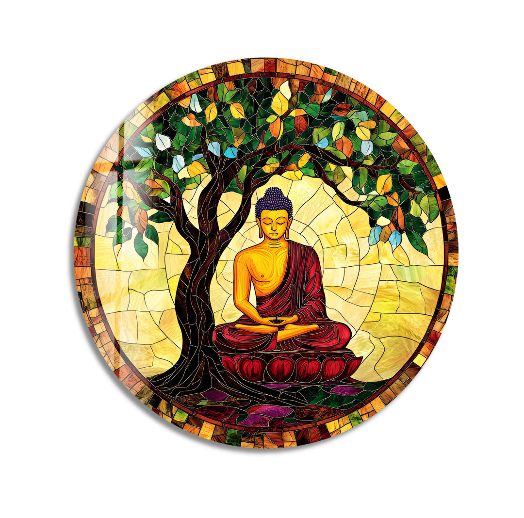 Enlightenment Under the Bodhi Tree – Round Glass Wall Art