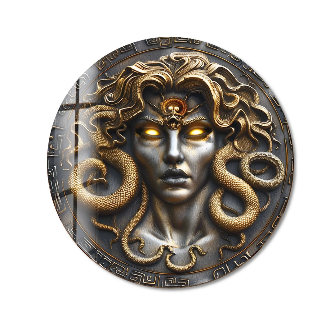 Medusa Gaze – Mythological Round Glass Wall Art - MyPhotoStation