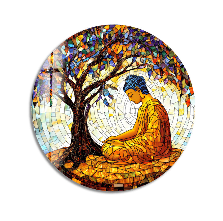 Beneath the Bodhi – Round Glass Wall Art