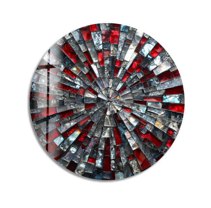 Red and Black – Mosaic Round Glass Wall Art