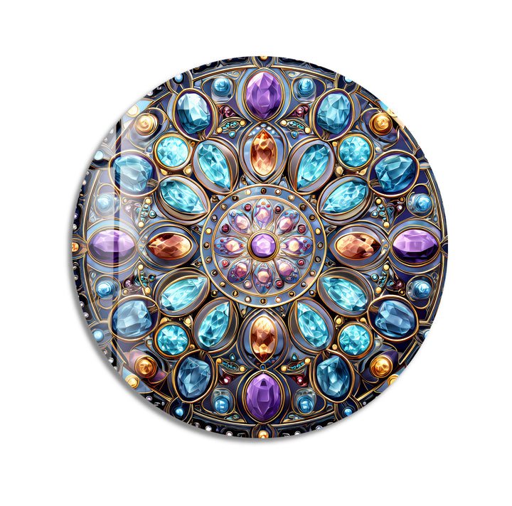 Celestial Jewel Mandala – Round Glass Wall Art