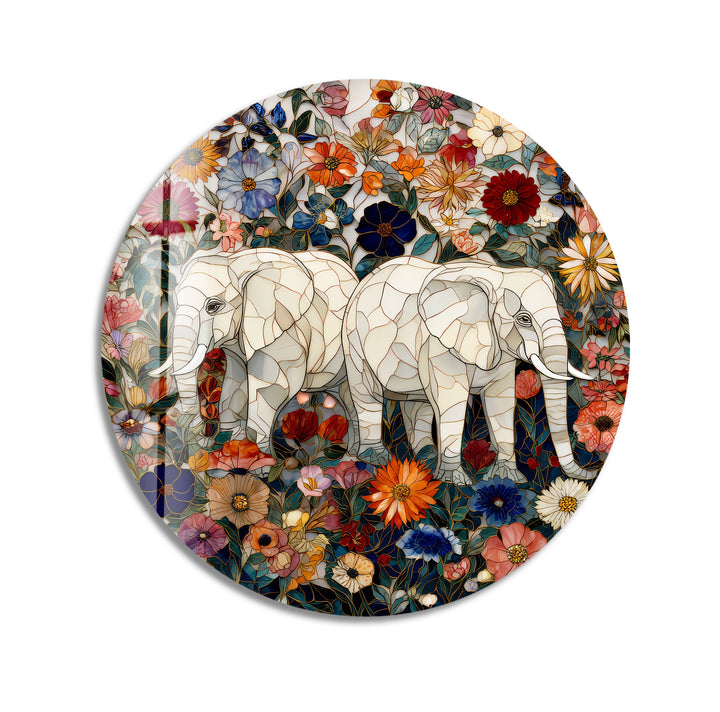 Floral Companions – Round Glass Wall Art