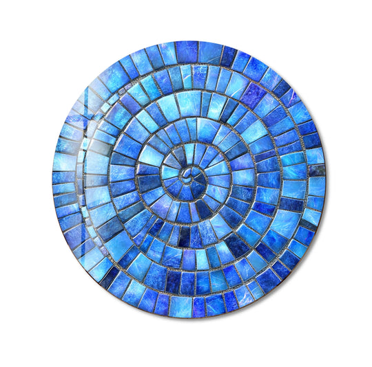 Dominant in shades of cerulean and azure, this round glass ocean spiral mosaic wall art offers a striking print wall art design reminiscent of coastal waters.