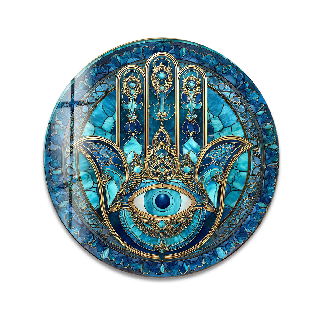 Mystic Hamsa Hand with Evil Eye – Round Glass Wall Art - MyPhotoStation