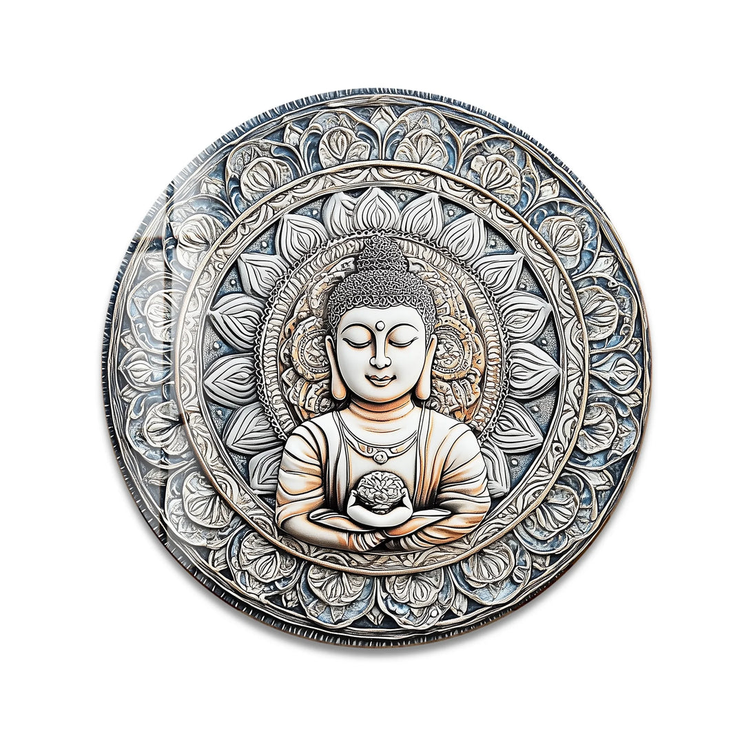 Buddha Lotus Mandala - Round Glass Wall Art - MyPhotoStation