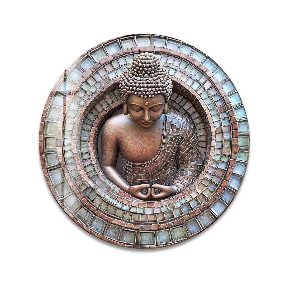 Buddha Mosaic – Round Glass Wall Art - MyPhotoStation