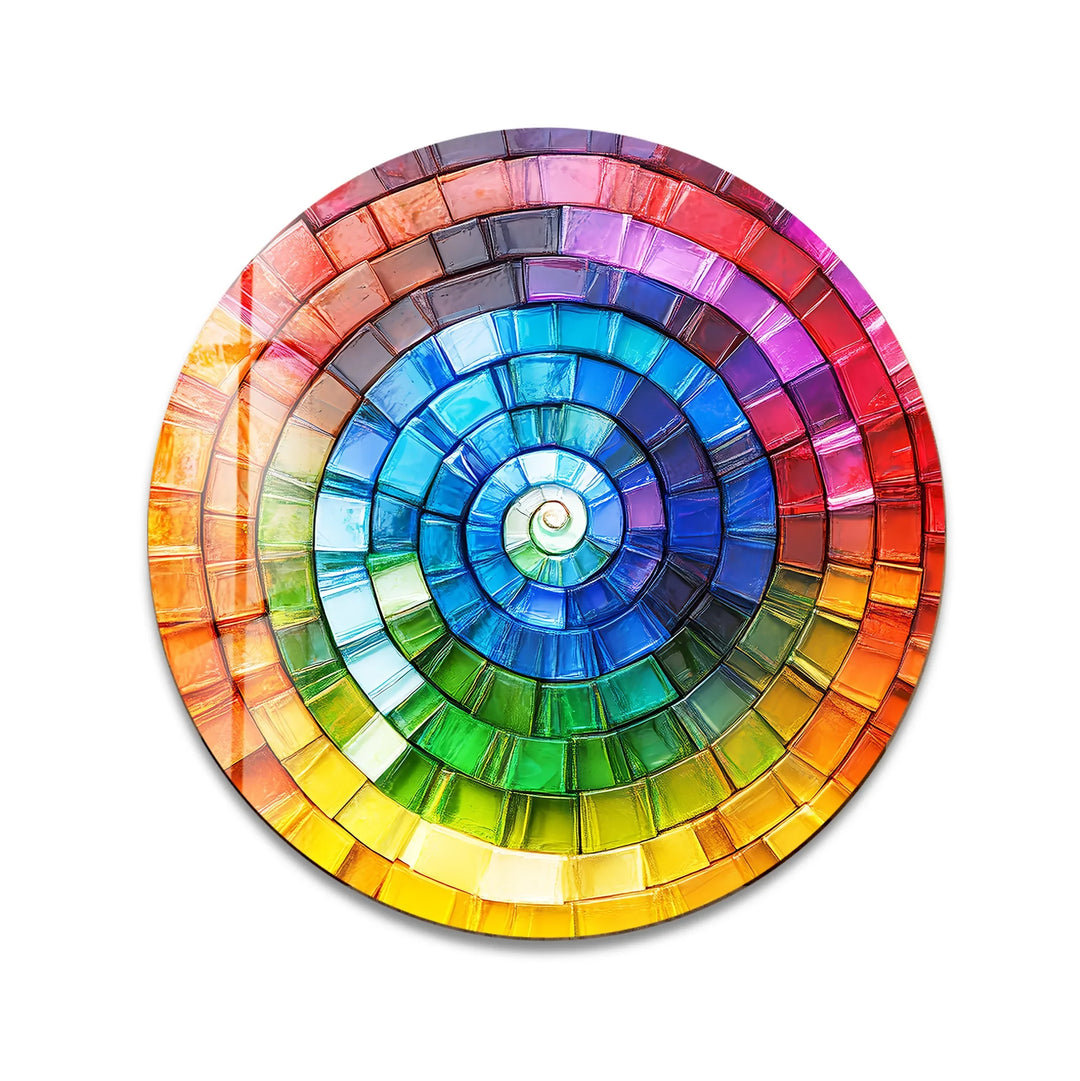 Radiant Spiral Spectrum – Round Glass Wall Art - MyPhotoStation