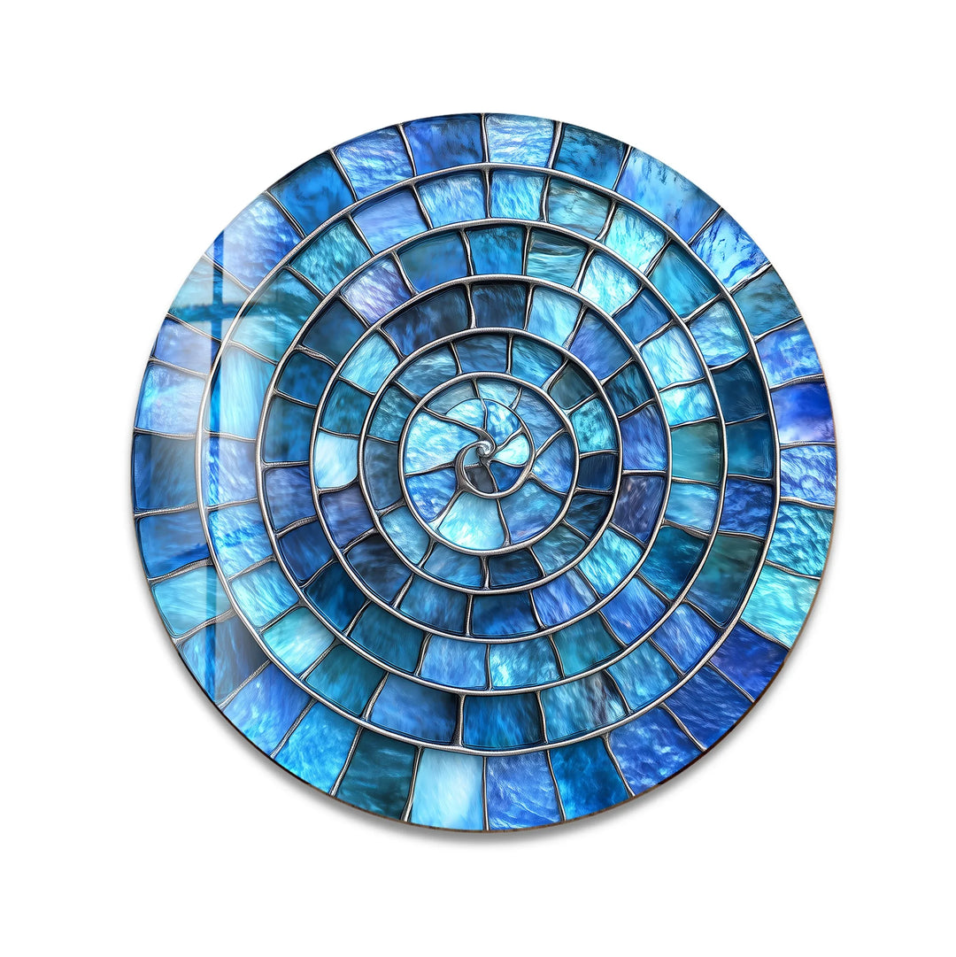 Blue Aqua Spiral Harmony – Round Glass Wall Art - MyPhotoStation