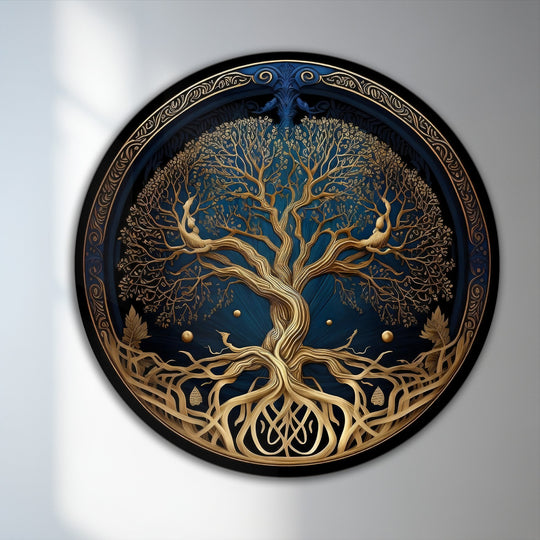 Celestial roots of the golden Tree of Life are the central subject of this round oil painting art prints, bringing a symbolic and artistic flair.