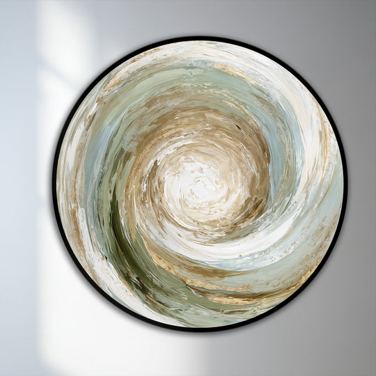With a glossy sheen, the earth-toned spiral abstract round oil painting artwork showcases a captivating, layered finish.