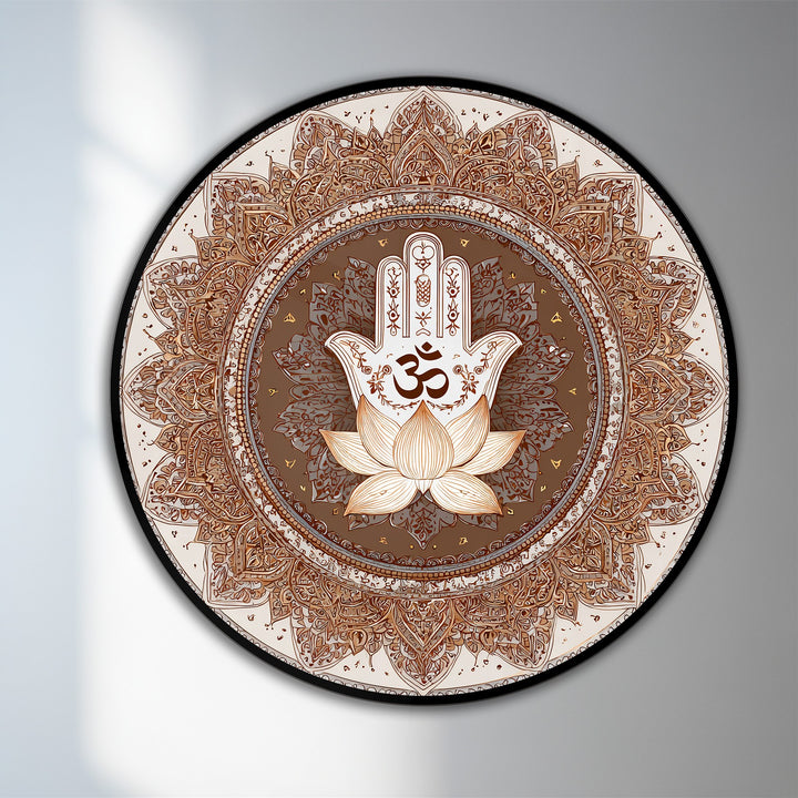 Reflecting the oil painting art prints' superior quality, the sacred lotus Hamsa wood art shows vibrant color and intricate detail in its spiritual design.