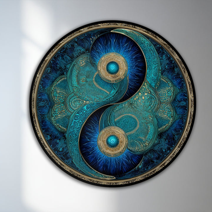 The stillness within this turquoise yin yang round oil painting whispers of ancient wisdom, a captivating oil painting reproduction print embodying perfect harmony.