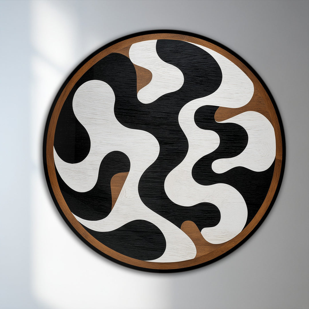 Highlighting the abstract quality, this round oil painting reproduction print features a monochrome flow of organic shapes, creating a minimalist and modern art piece.