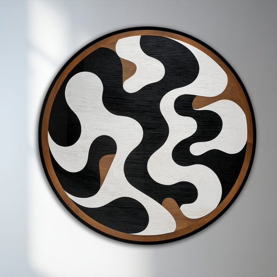 Highlighting the abstract quality, this round oil painting reproduction print features a monochrome flow of organic shapes, creating a minimalist and modern art piece.