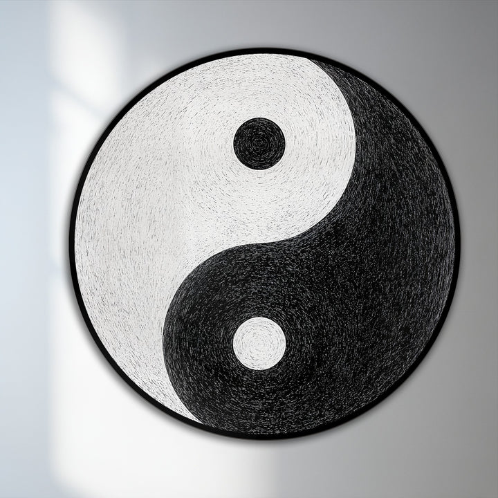 Textured swirls create a mesmerizing surface on this minimalist round oil painting, evoking a tactile quality to these balanced oil painting art prints.