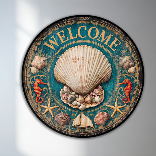 coastal welcome round oil painting