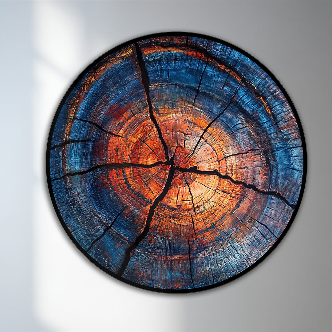 Pulsating rings of fiery orange and deep blue radiate outward from the heart of this ember core oil painting decoration, creating a vibrant sense of movement.