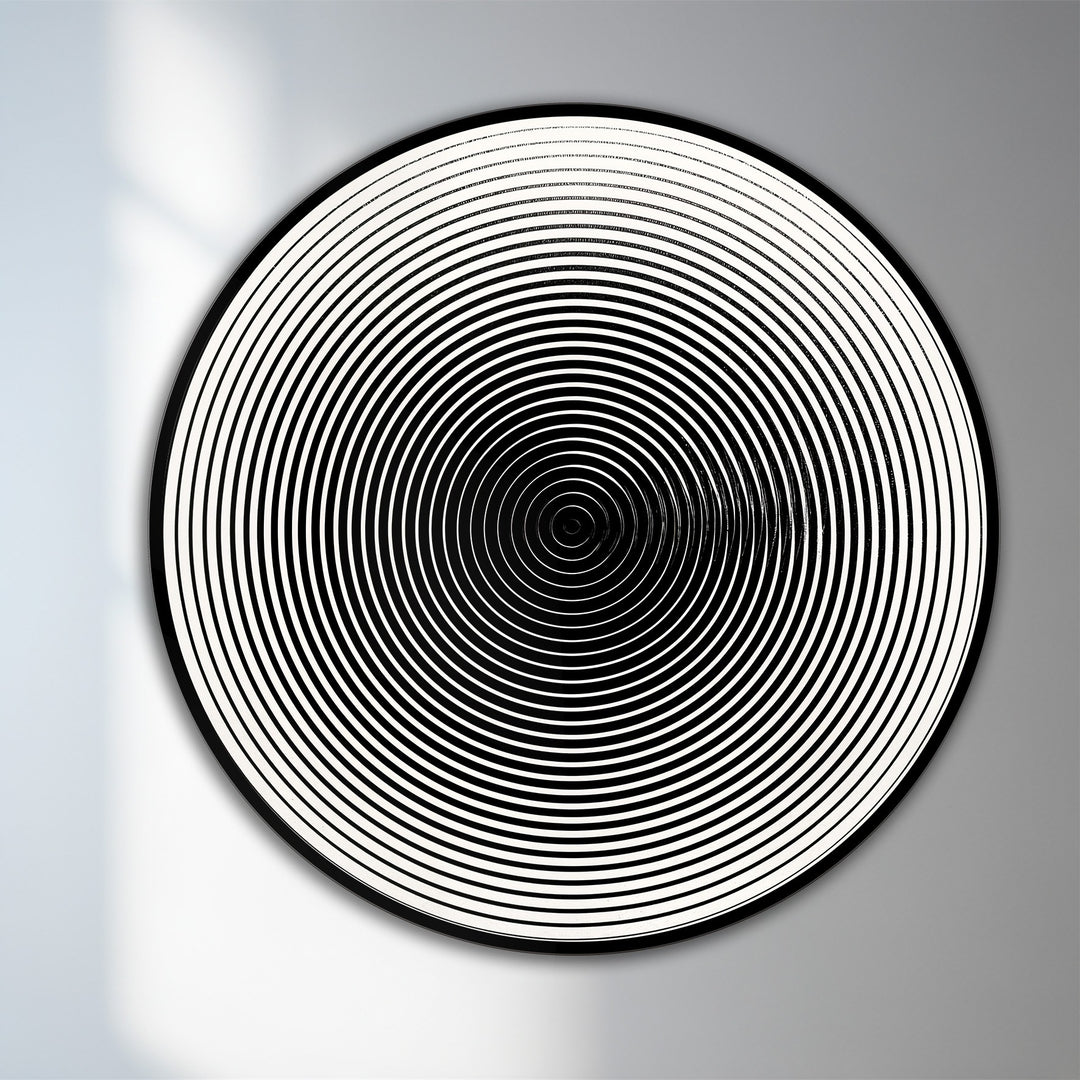 Striking color contrast in this round, minimalist wall art highlights the hypnotic lines and concentric circles, offering a bold oil painting decoration for contemporary spaces.