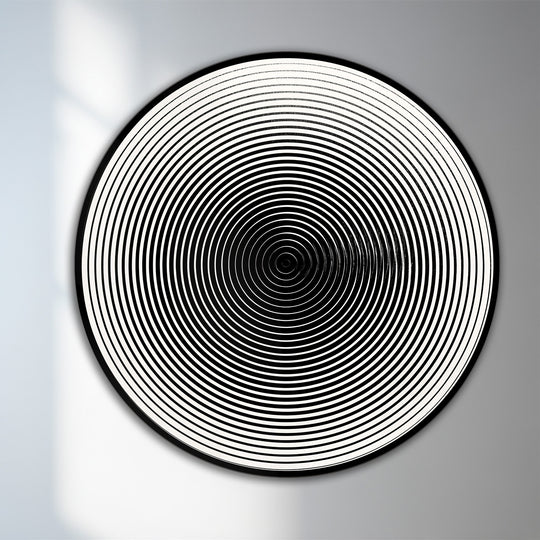 Striking color contrast in this round, minimalist wall art highlights the hypnotic lines and concentric circles, offering a bold oil painting decoration for contemporary spaces.