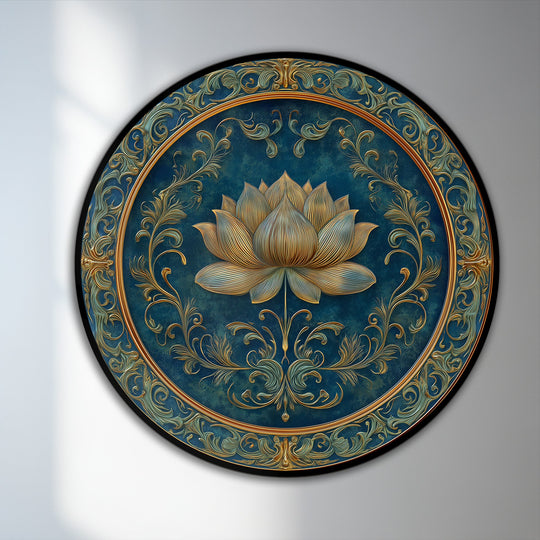 Highlighting its abstract quality, the ornate floral round oil painting presents a complex, layered composition exemplifying modern oil painting art in a luxurious lotus design.