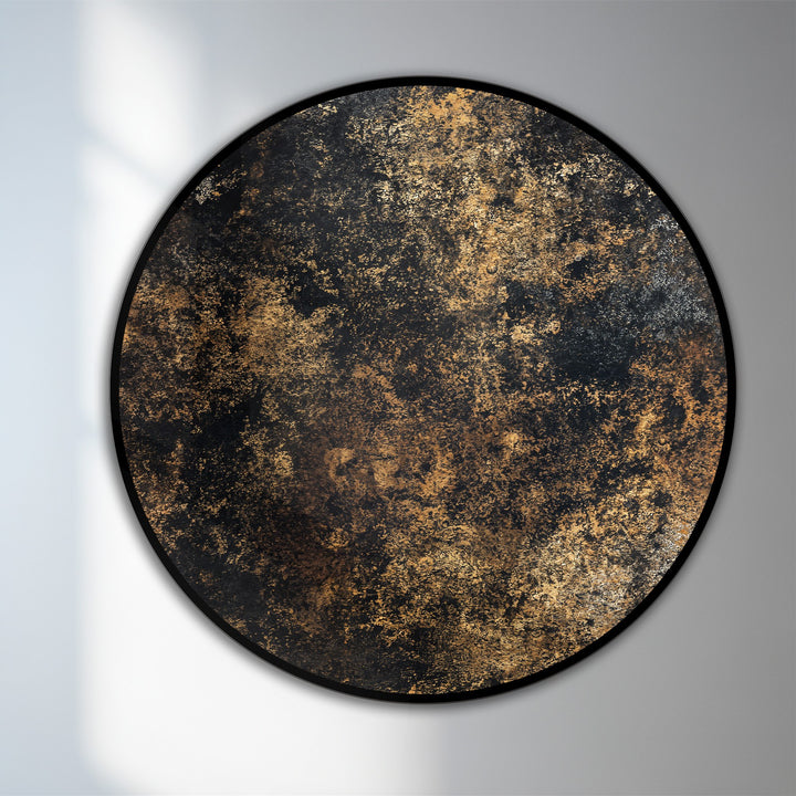Finely crafted midnight gold texture in this round wooden oil painting wall art, showcasing high-quality oil painting reproduction print with abstract detailing.