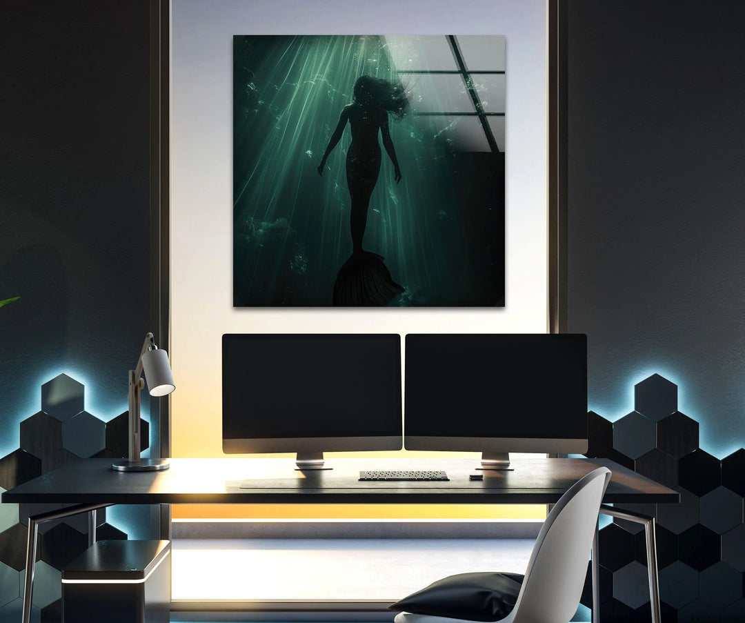 Wandkunst aus gehärtetem Glas mit Sirene aus der griechischen Mythologie