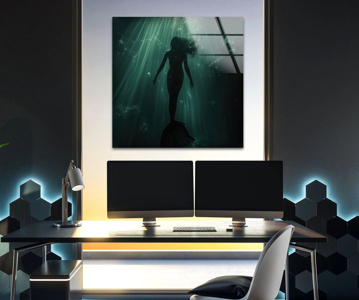 Wandkunst aus gehärtetem Glas mit Sirene aus der griechischen Mythologie