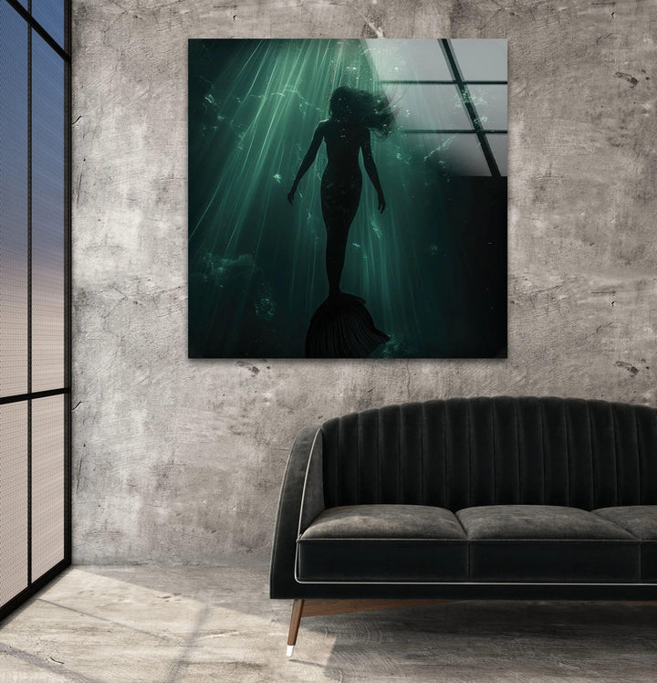 Wandkunst aus gehärtetem Glas mit Sirene aus der griechischen Mythologie