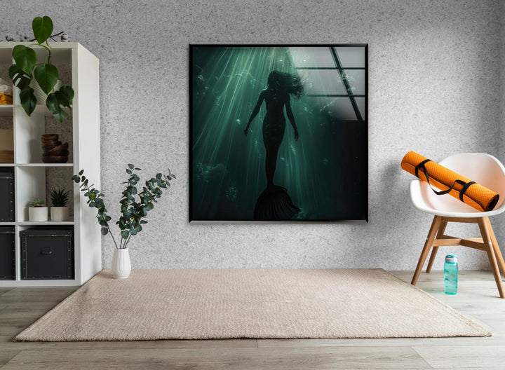Wandkunst aus gehärtetem Glas mit Sirene aus der griechischen Mythologie