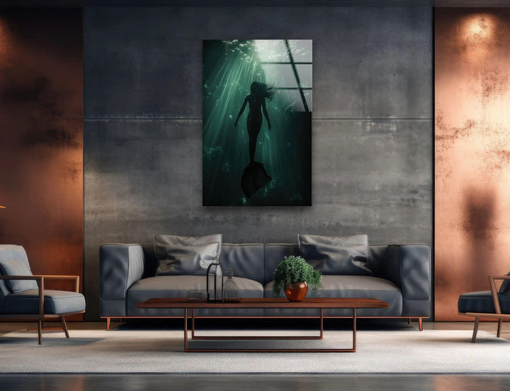Wandkunst aus gehärtetem Glas mit Sirene aus der griechischen Mythologie