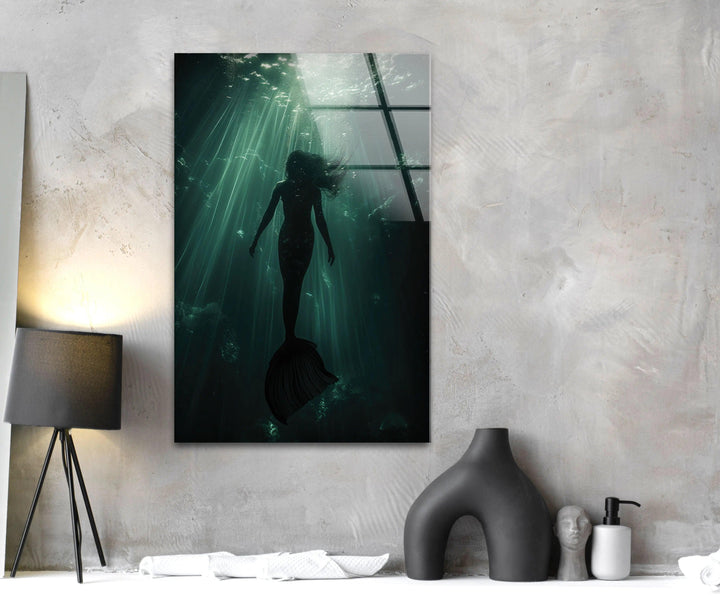 Wandkunst aus gehärtetem Glas mit Sirene aus der griechischen Mythologie