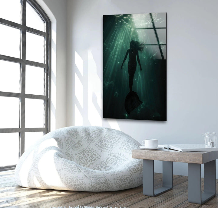 Wandkunst aus gehärtetem Glas mit Sirene aus der griechischen Mythologie