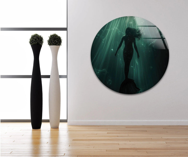 Wandkunst aus gehärtetem Glas mit Sirene aus der griechischen Mythologie