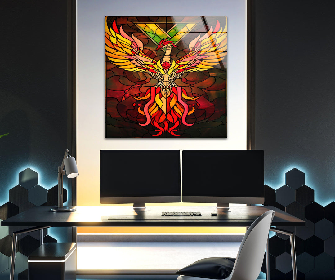 Skeleton Bones of a Phoenix Glass Wall Pictures & Cool Art Decor