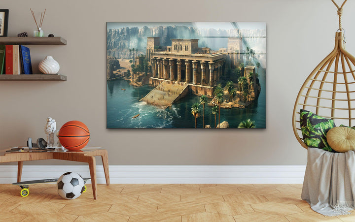 Sobeks Home in Egypt Glass Wall Art, glass art painting, glass art for the Wall