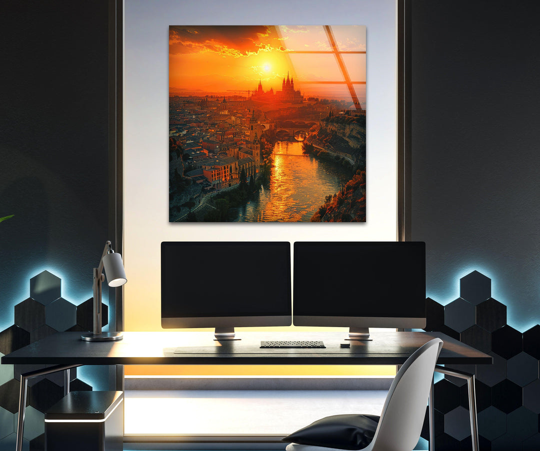 Spain Golden Hour River Glass Wall Art, picture on glass wall art, photos printed on glass