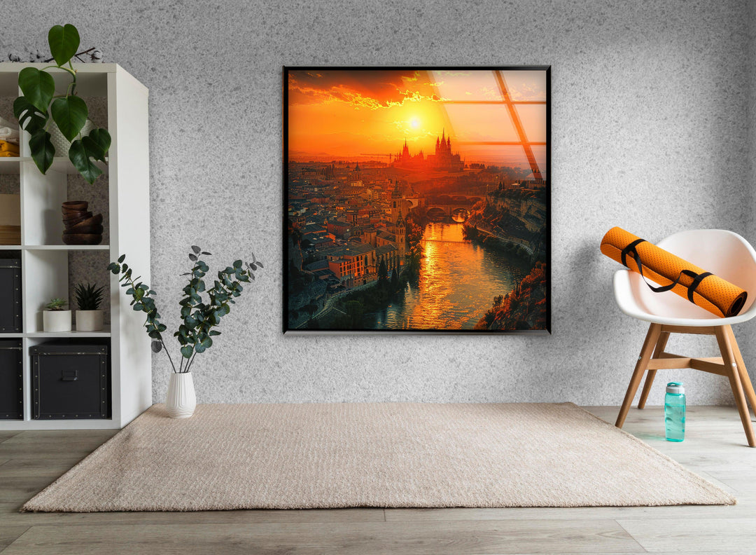 Spain Golden Hour River Glass Wall Art, custom glass photo prints, large glass prints