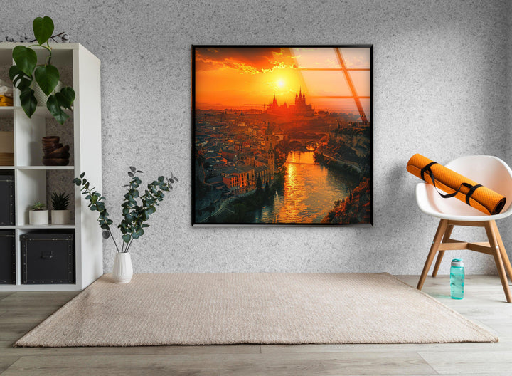 Spain Golden Hour River Glass Wall Art, custom glass photo prints, large glass prints