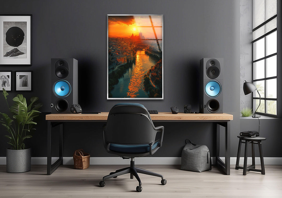 Spain Golden Hour River Glass Wall Art, glass photo prints, glass picture prints