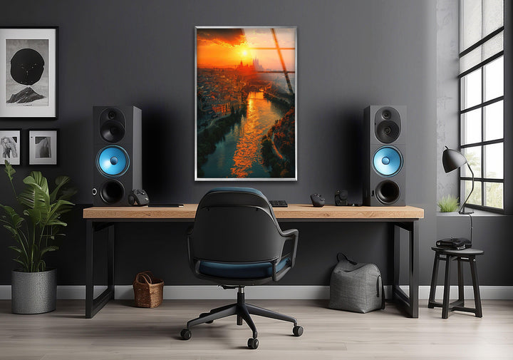 Spain Golden Hour River Glass Wall Art, glass photo prints, glass picture prints
