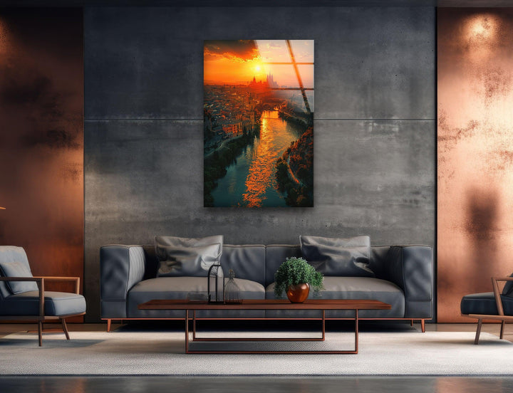 Spain Golden Hour River Glass Wall Art, glass image printing, glass prints from photos