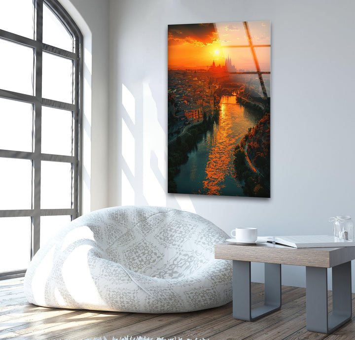 Spain Golden Hour River Glass Wall Art, custom glass pictures, glass art prints