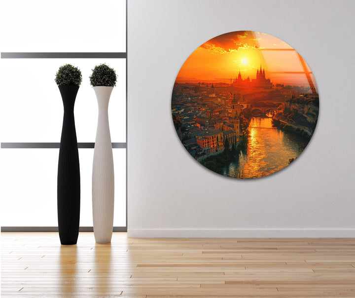 Spain Golden Hour River Glass Wall Art, photo print on glass, prints on glass wall art