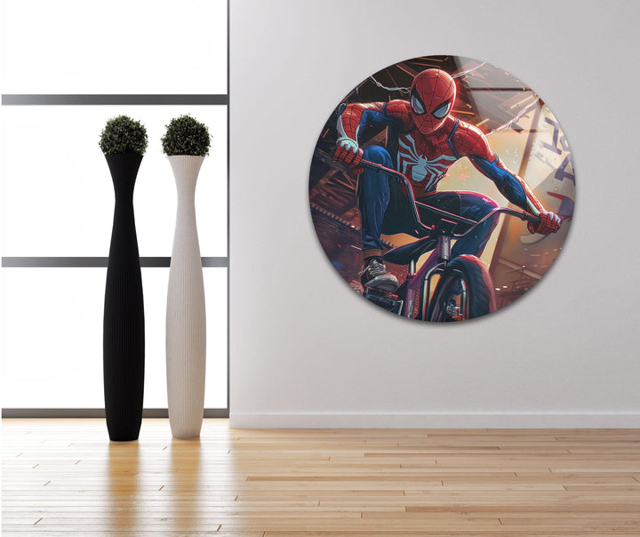 Spider Man with BMX Glass Wall Art glass image printing, glass prints from photos
